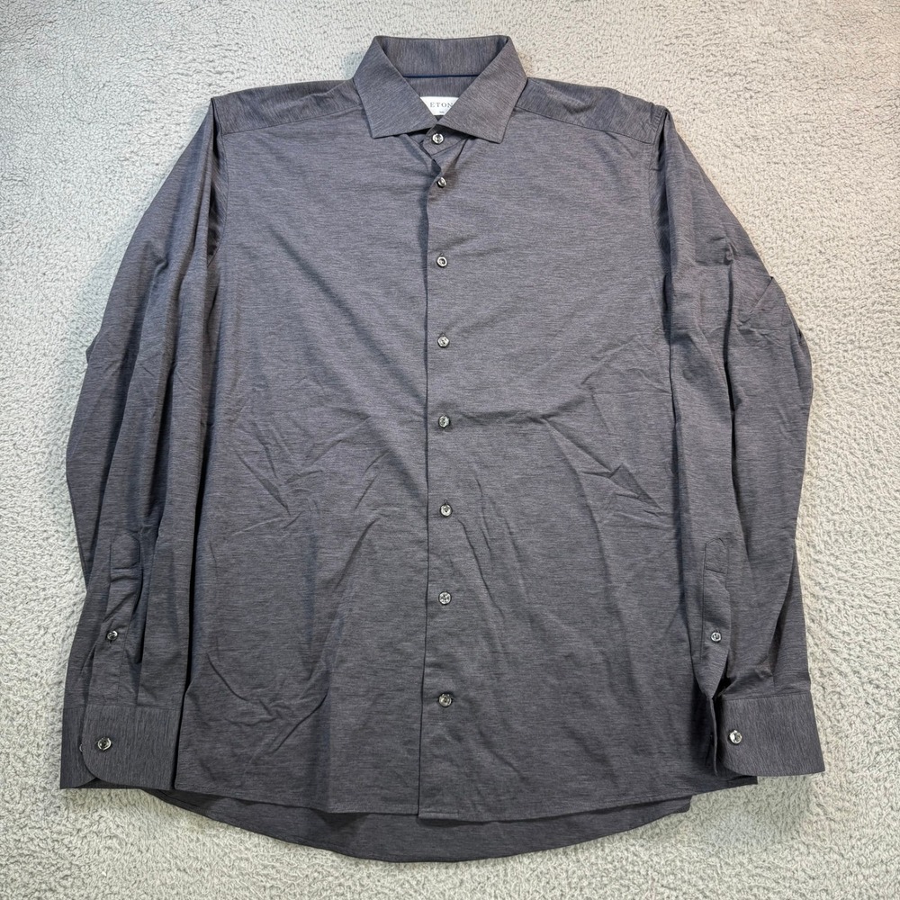 Eton Slim Fit Performance Shirt Mens 17 43 Gray Heather Stretch Button Down